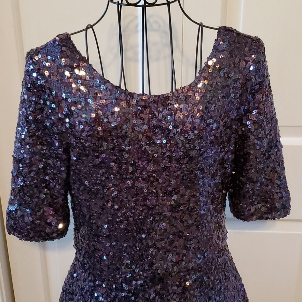 French Connection Purple Sequin Skater Dress - Picture 4 of 6